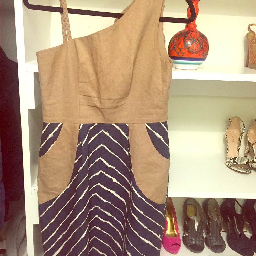 Brooklyn style One shoulder linen and denim dress